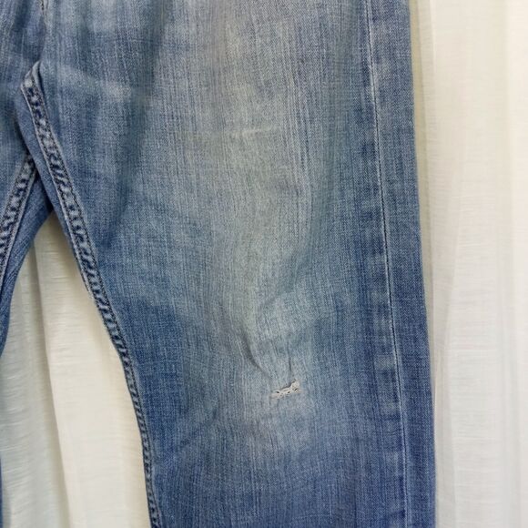 Levi's 505 Jeans 36 x 34 RED TAB High Waist Blue Denim Soft Distressed Holes Zip - Picture 11 of 14